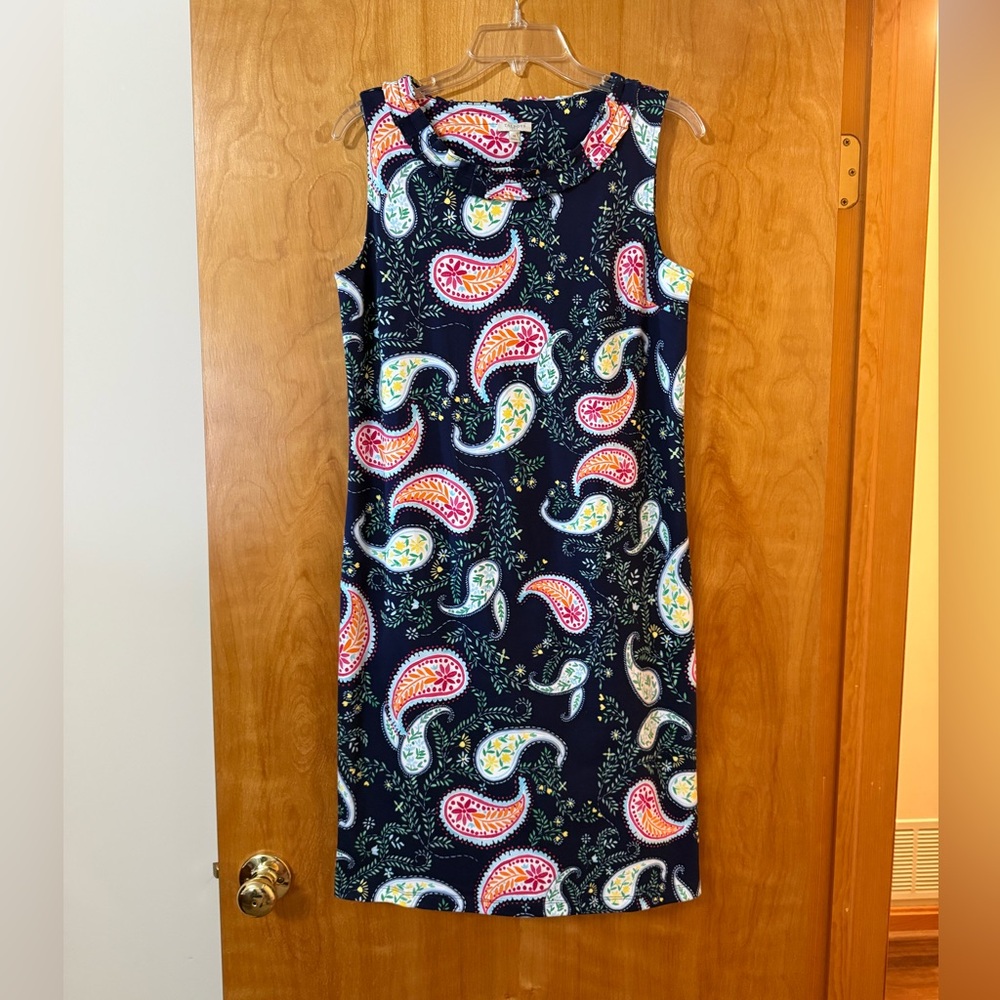 Talbots Pleat-Neck Ruffle Collar Dress Sleeveless Paisley Floral NWT Medium